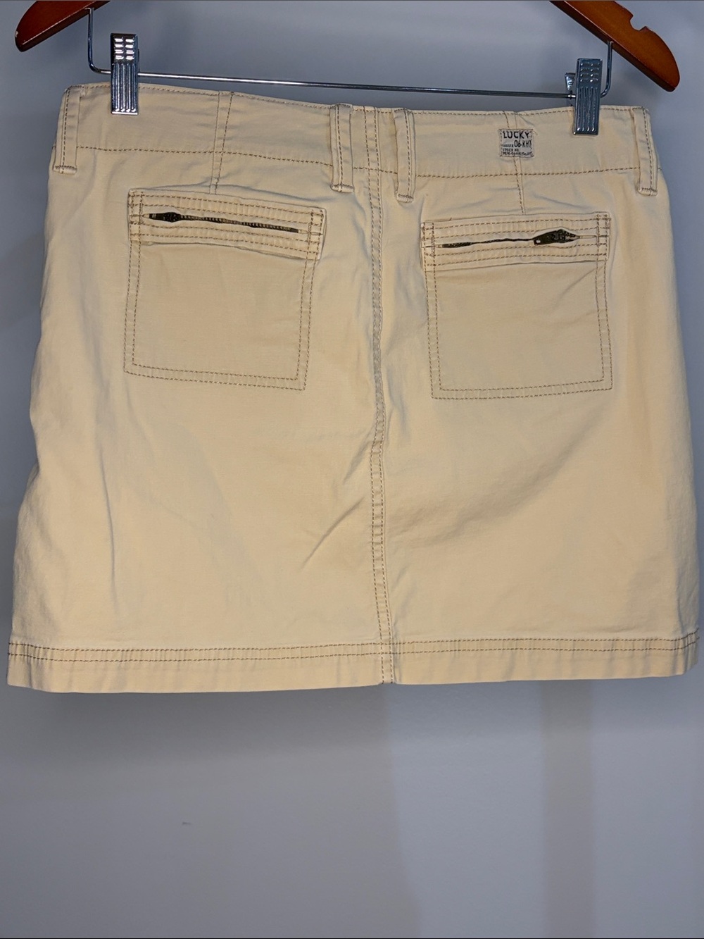 Khaki Cotton Mini Skirt with Side Zippers